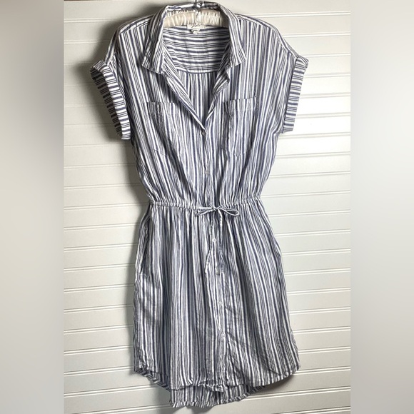 Japna 100% Cotton Striped Shirt Mini Dress Sz L sleeveless button Down Shirt - Picture 1 of 8